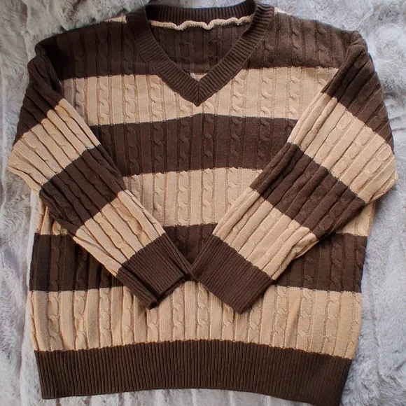 Men's Brown and Cream Striped Sweater - Picture 2 of 3